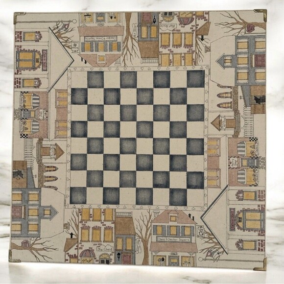Chess and Checkers Game Board Folk Art Style Illustration of Town Square 15 x 15 - Picture 8 of 9